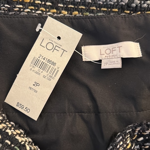 LOFT Black Multi Colored Woven Tweed Mini Business Skirt Size 2P New with tags! - Picture 5 of 6